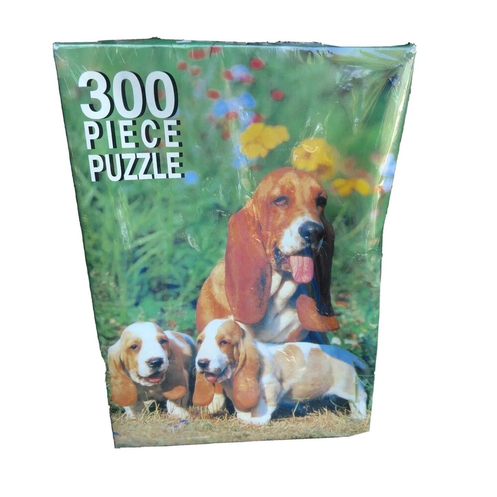 JIGSAW PUZZLE FAMILY OF BASSIT HOUNDS 12x8 SILVER SERIES 300 PIECE NEW IN BOX